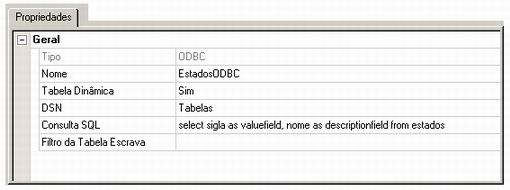 Propriedades da fonte de dados ODBC de estados